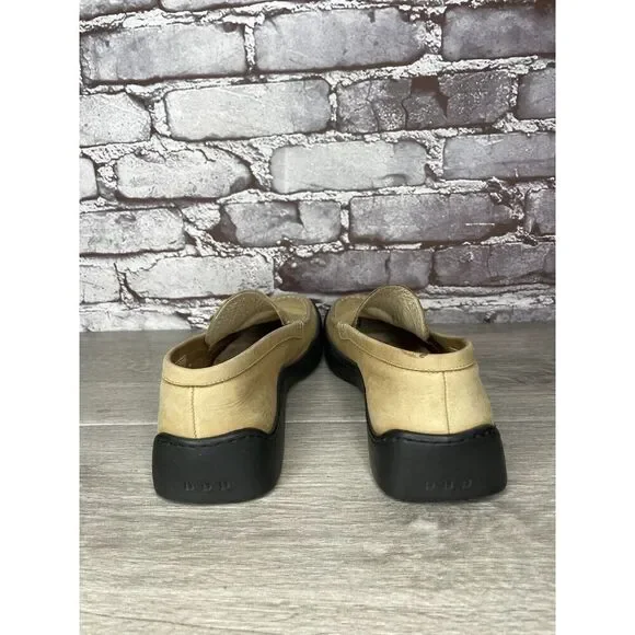 Duccio Del Duca Tan Leather Square Toe Wedge Designer Loafers Women 8.5M US/39EU